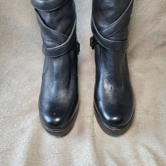Michael Kors black leather round toe mid calf heeled boots size 8 - Picture 11 of 16